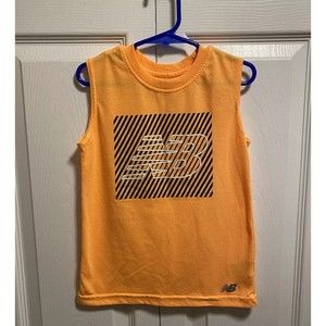 New Balance Boys Size 4/5 Years XXS Orange Logo Print Muscle Tank Top